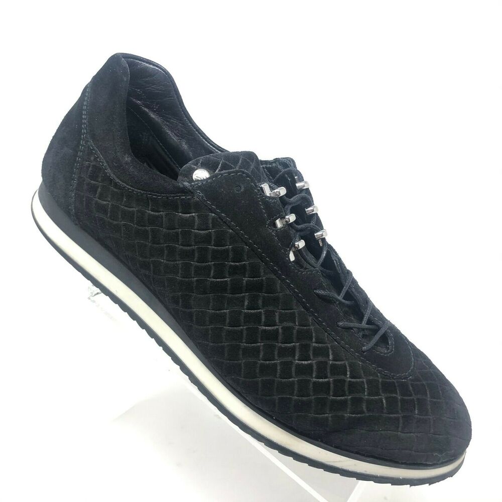 Stuart Weitzman Fashion‎ Sneaker Womens 9.5 M Black Woven Suede Relay Lace Up